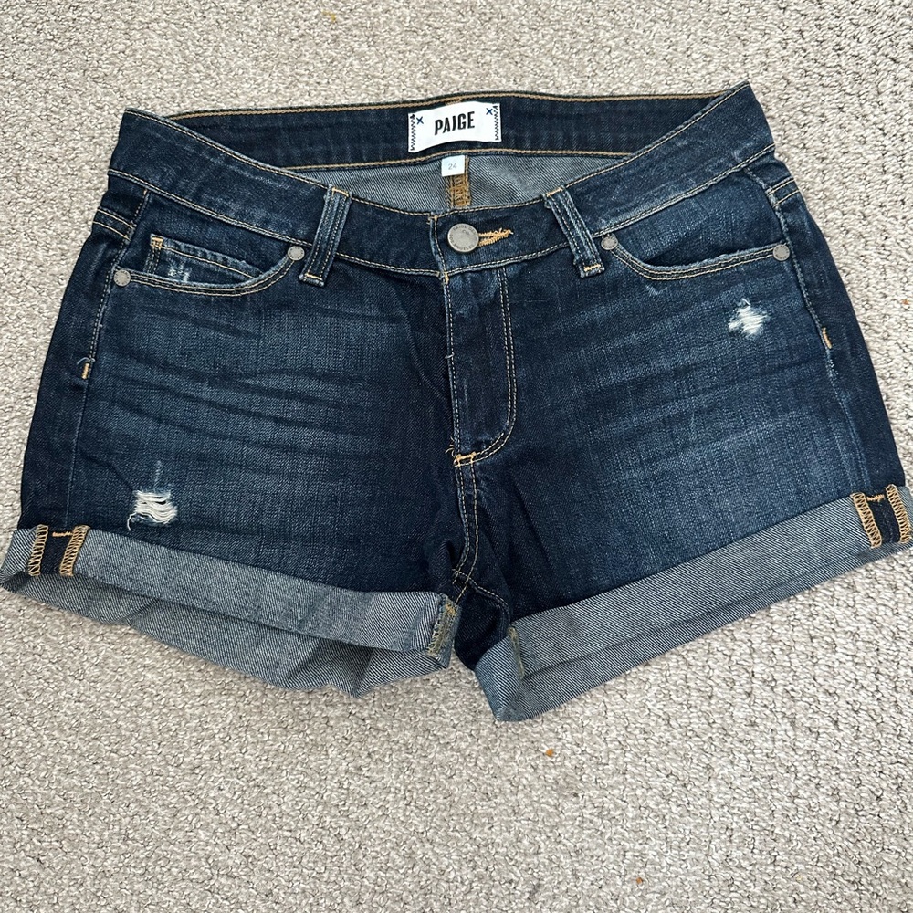PAIGE Blue Jean Shorts Distressed Cuffed